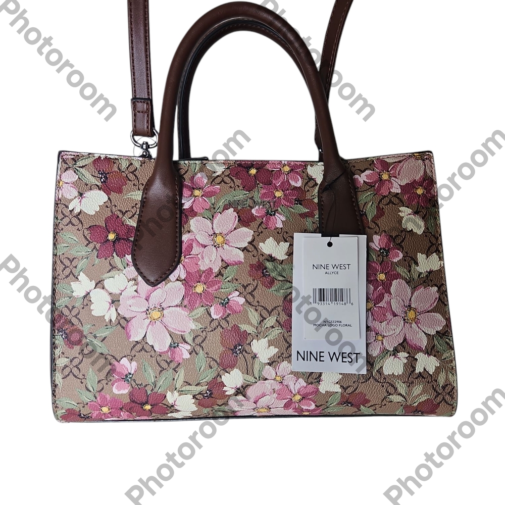 Nine West Allyce Floral Women's  Pink  Brown Triple Entry Slip Pocket Handbag